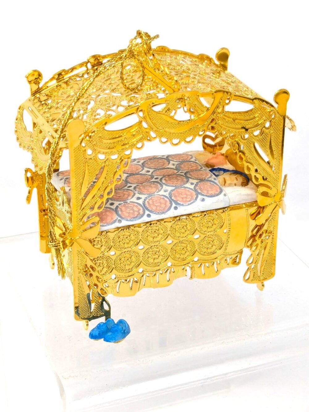 Danbury Mint Gold Ornament Canopy Bed Colored Afghan 23K EP Night before Christm